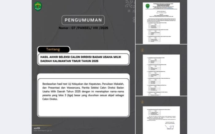 hasil seleksi calon direksi BUMD Kaltim